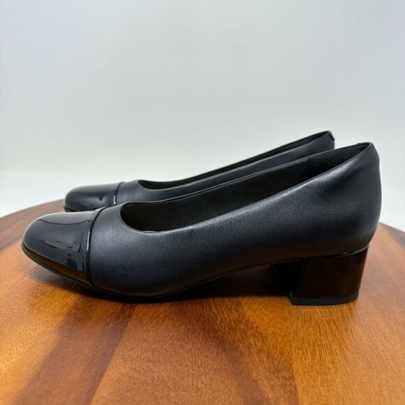 Clarks Marilyn Sara Black Pumps Size 8 Chunky heel Comfort Office Preppy - Picture 6 of 12